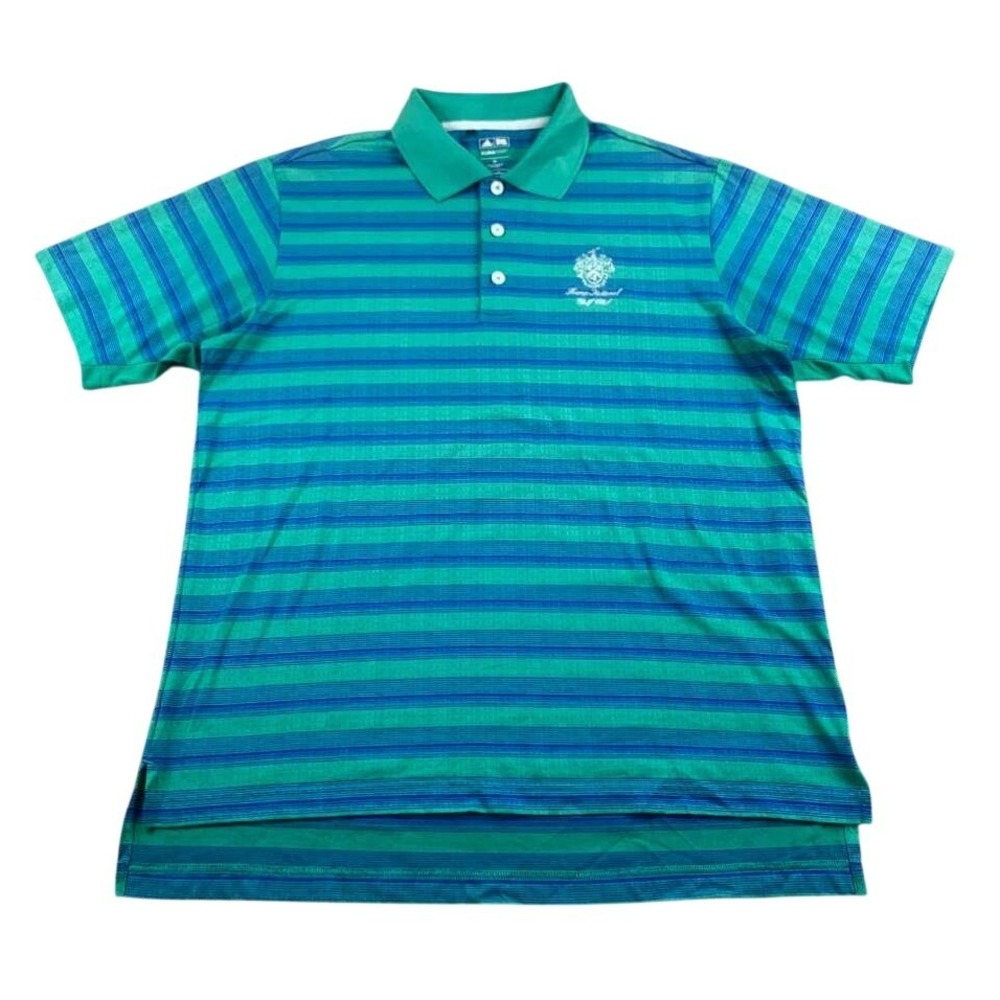Adidas Golf Polo‎ Shirt Men M Trump National Club Striped Green Blue Climacool